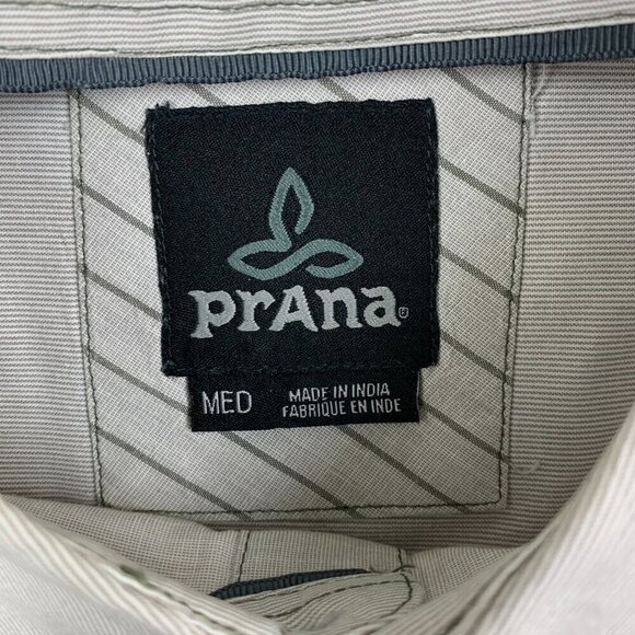 Prana Mens Shirt Medium Gray White Striped Button Up Long Sleeve Organic Cotton - Picture 3 of 9